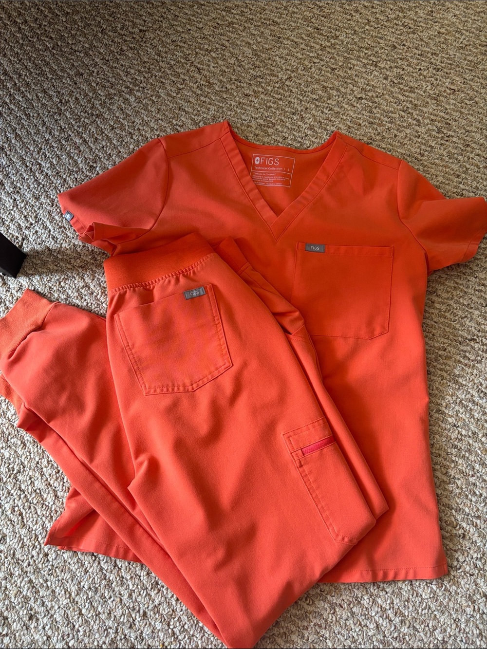 FIGS Women's Scrub Top & Jogger Pants Set in Bright Orange